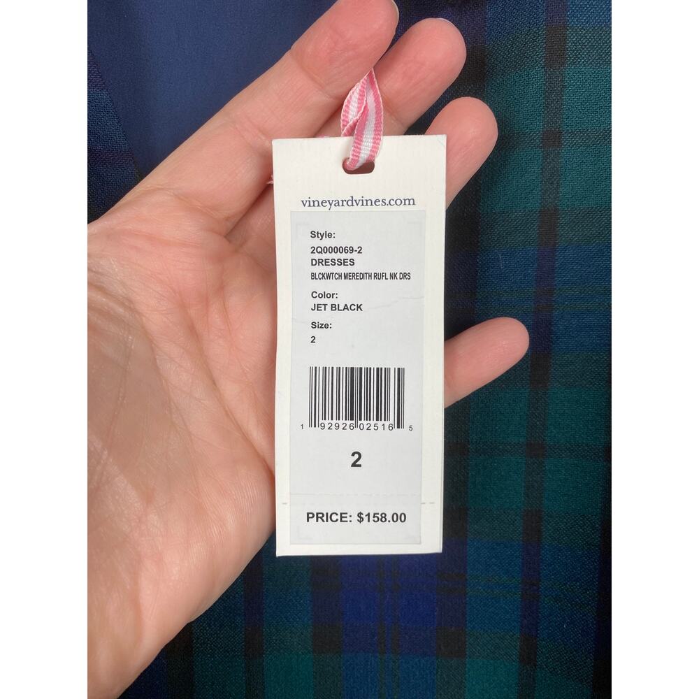 Vineyard Vines Blackwatch Plaid Meredith Ruffle Neck Shift Dress Sz.2 NWT - Picture 9 of 16